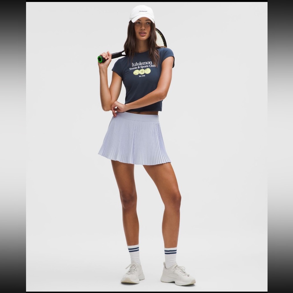 NWT Lululemon Organic Cotton Baby Tee Tennis & Sports Club Graphic in Navy Blue